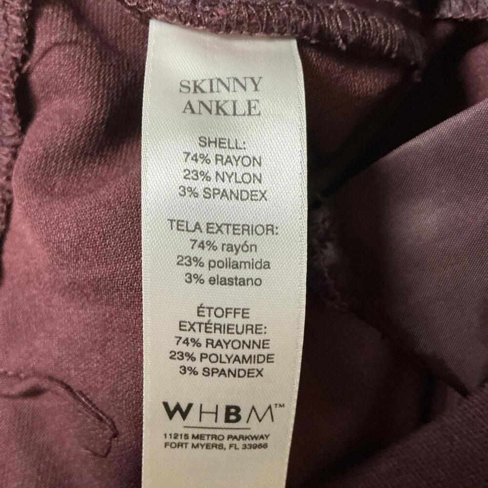 White‎ House Black Market Women's Size 8 Slim Ankle Pull On Career Pants Maroon - Picture 5 of 6